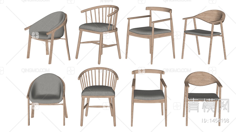 实木椅子 单椅 休闲椅 餐椅 椅子组合8SU模型下载【ID:1454108】