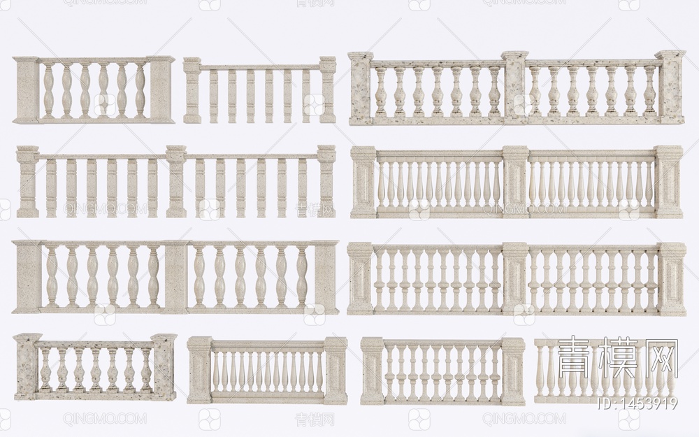 栏杆 阳台栏杆 石材栏杆 石材护栏 扶手 围栏 护栏 宝瓶柱子SU模型下载【ID:1453919】