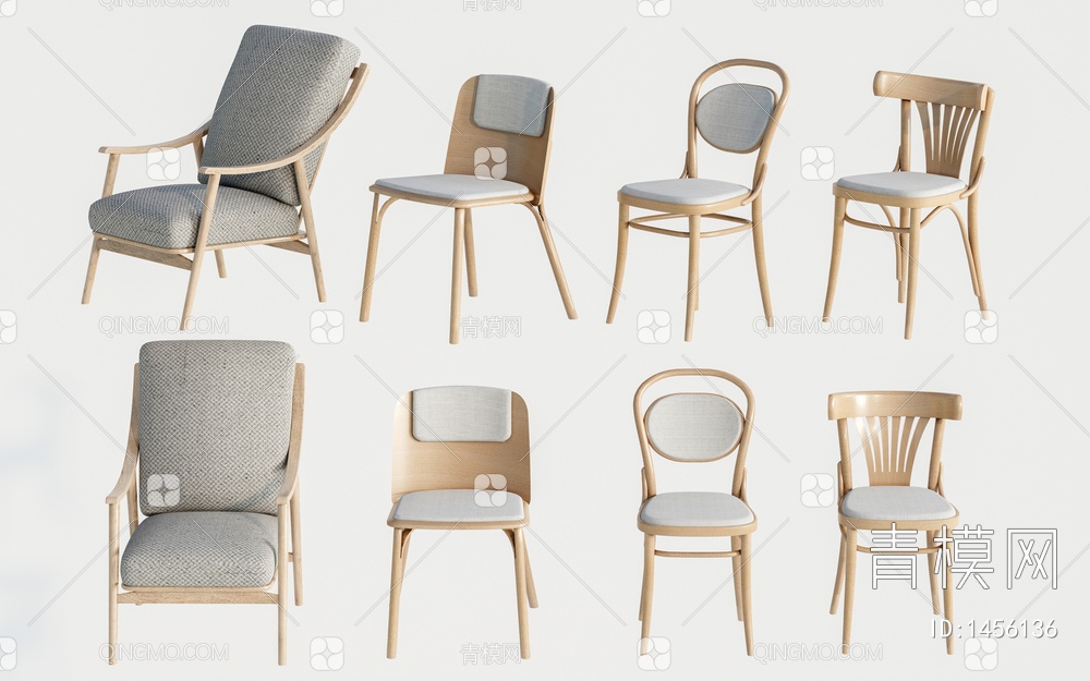 实木椅子 单椅 休闲椅 餐椅 椅子组合SU模型下载【ID:1456136】