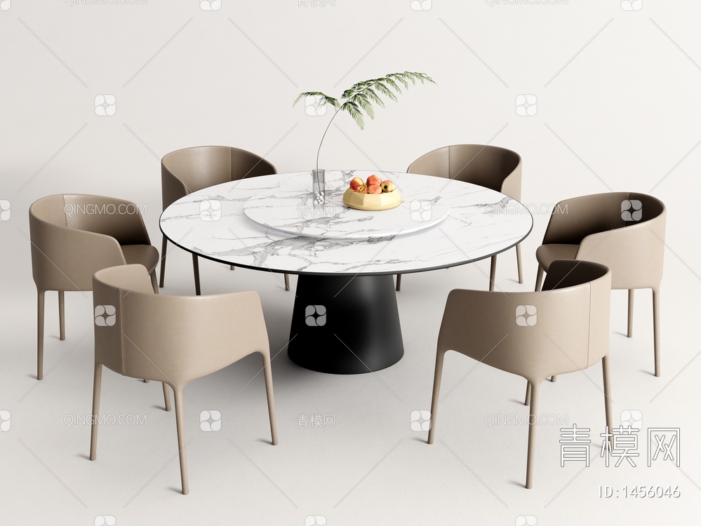 Minotti餐桌椅组合 圆形餐桌 餐椅SU模型下载【ID:1456046】