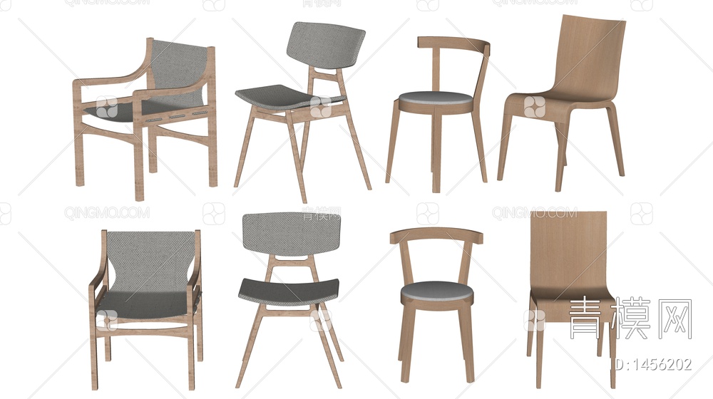 实木椅子 单椅 休闲椅 餐椅 椅子组合SU模型下载【ID:1456202】