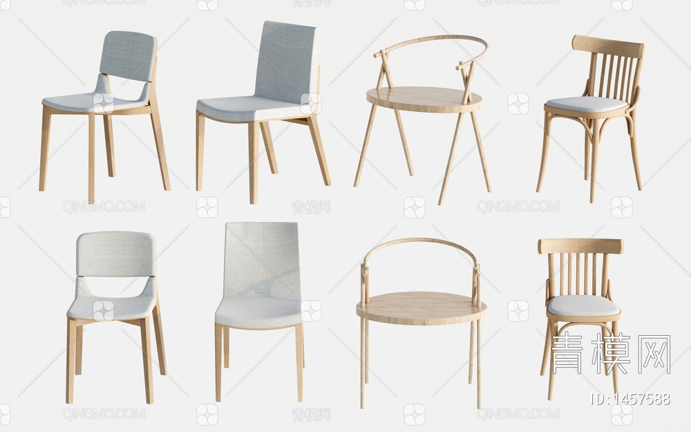 实木椅子 单椅 休闲椅 餐椅 椅子组合SU模型下载【ID:1457588】