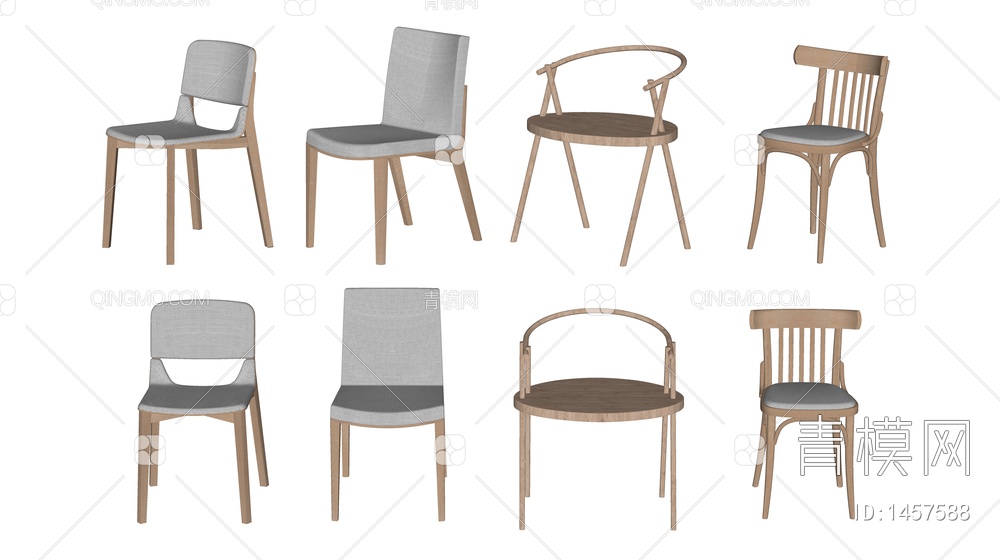 实木椅子 单椅 休闲椅 餐椅 椅子组合SU模型下载【ID:1457588】