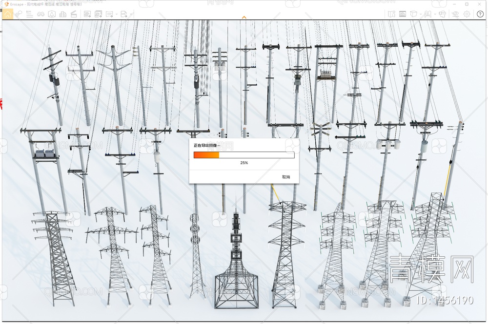 电线杆 高压线 高压电塔 信号塔SU模型下载【ID:1456190】