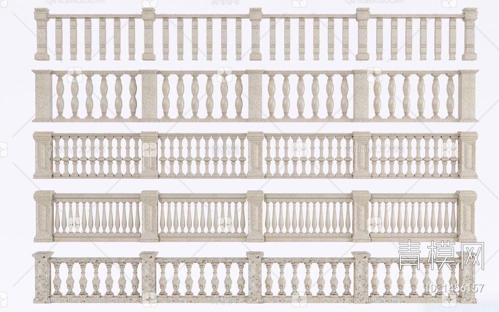 栏杆 阳台栏杆 石材栏杆 石材护栏 扶手 围栏 护栏 宝瓶柱子SU模型下载【ID:1456157】