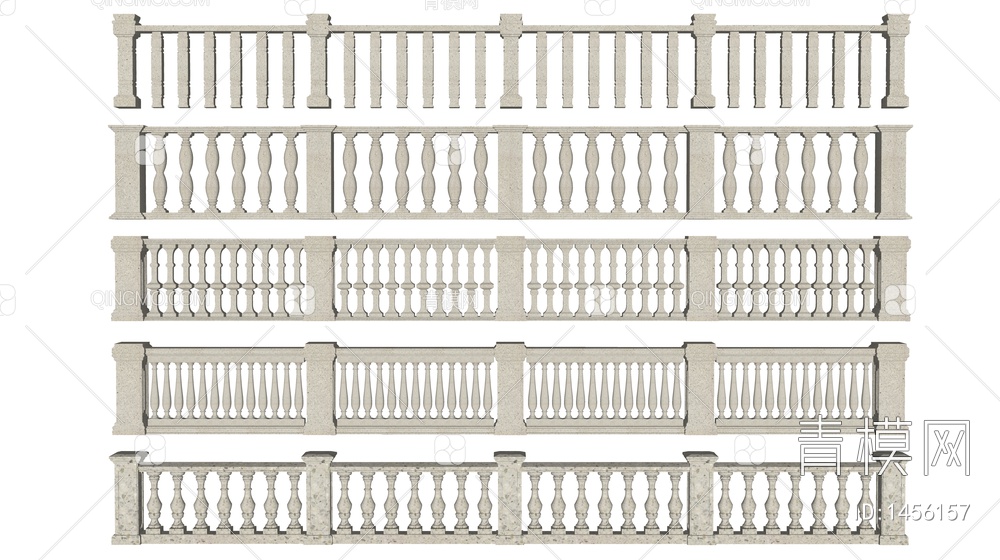 栏杆 阳台栏杆 石材栏杆 石材护栏 扶手 围栏 护栏 宝瓶柱子SU模型下载【ID:1456157】