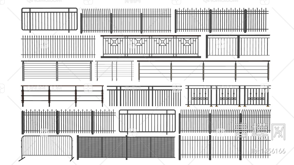铁艺栏杆 围栏 护栏 扶手 金属栏杆SU模型下载【ID:1456166】