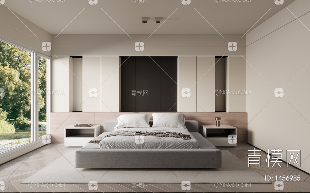卧室，双人床，床头柜SU模型下载【ID:1456985】