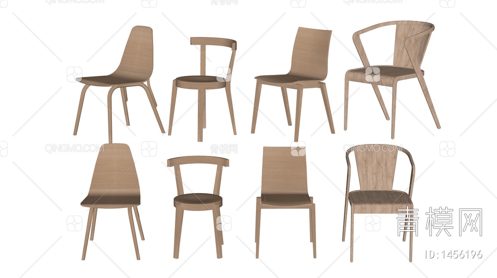 实木椅子 单椅 休闲椅 餐椅 椅子组合SU模型下载【ID:1456196】