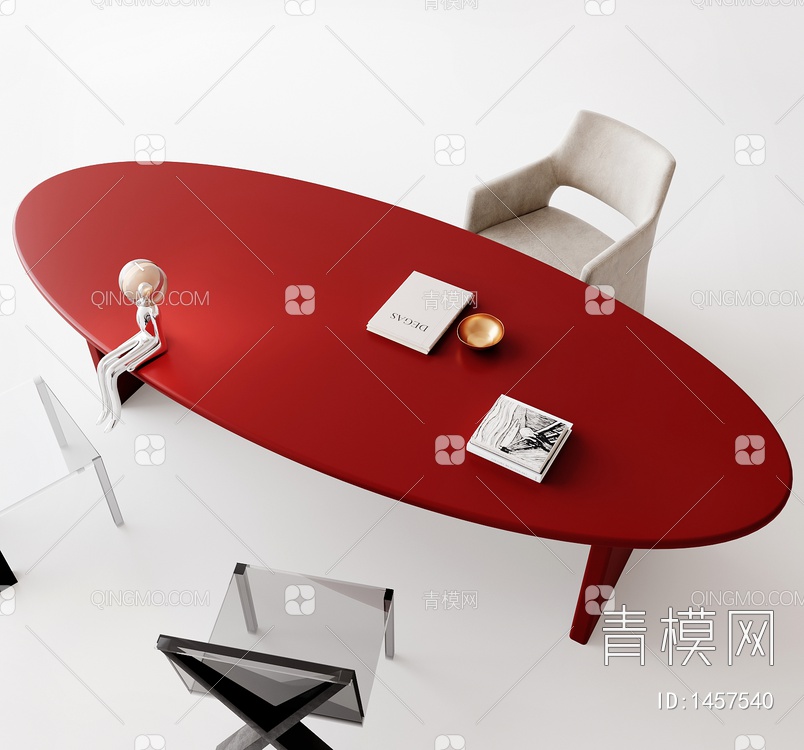 椭圆形书桌椅3D模型下载【ID:1457540】