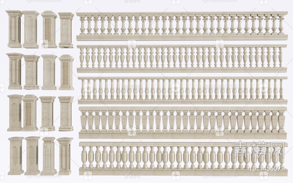 栏杆 阳台栏杆 石材栏杆 石材护栏 扶手 围栏 护栏 宝瓶柱子SU模型下载【ID:1456097】