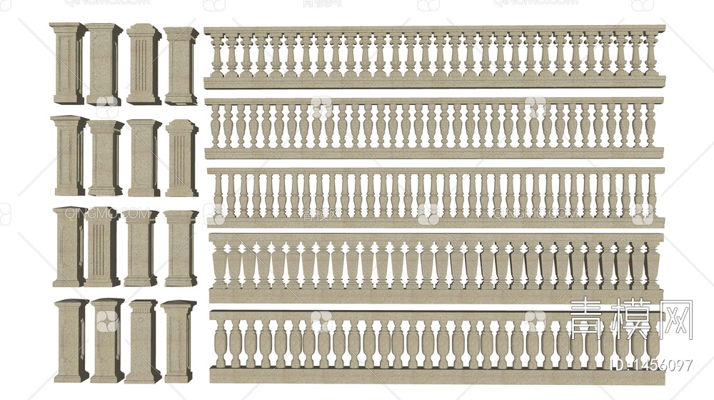 栏杆 阳台栏杆 石材栏杆 石材护栏 扶手 围栏 护栏 宝瓶柱子SU模型下载【ID:1456097】