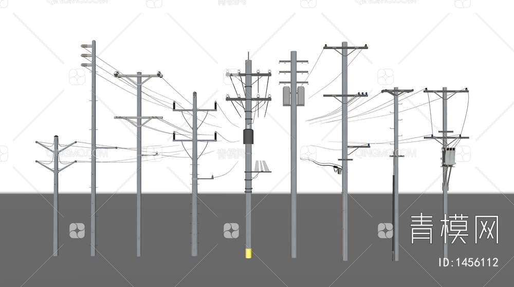 电线杆 高压线 高压电塔 信号塔SU模型下载【ID:1456112】