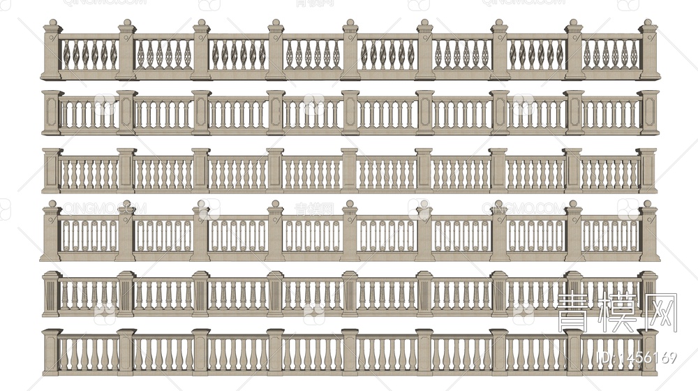 栏杆 阳台栏杆 石材栏杆 石材护栏 扶手 围栏 护栏 宝瓶柱子SU模型下载【ID:1456169】