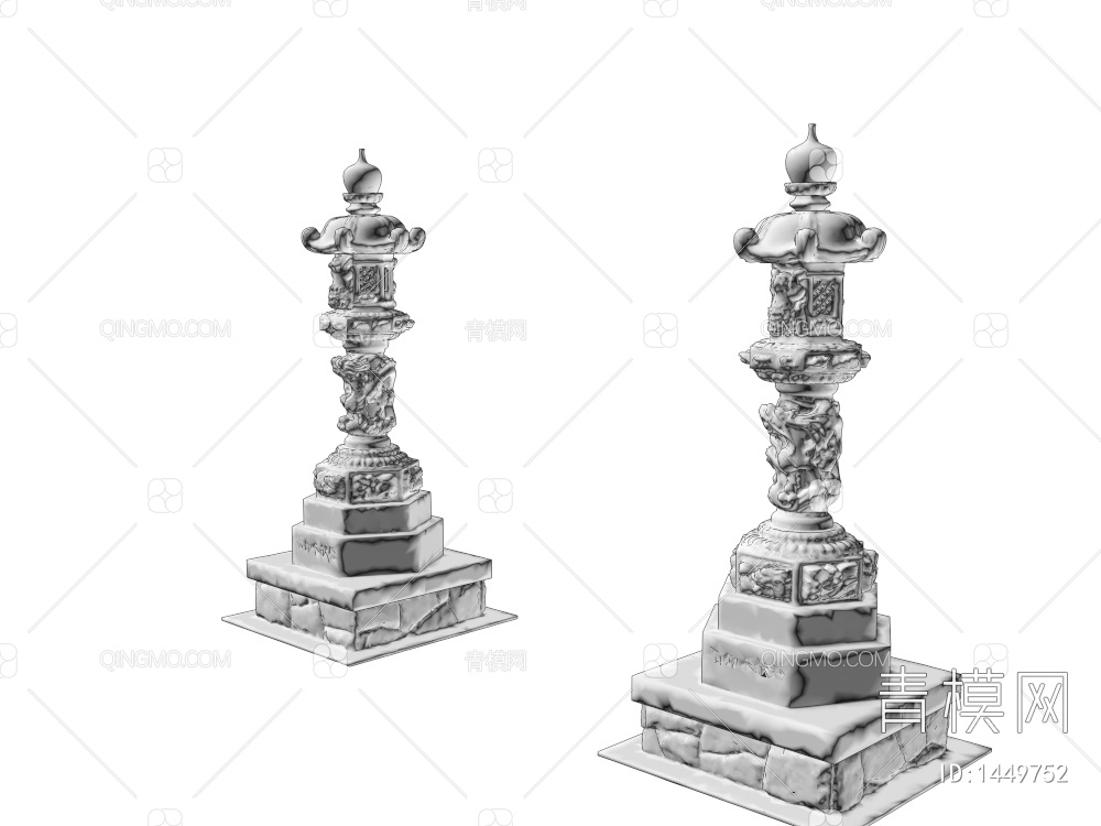 佛寺的石灯笼雕塑3D模型下载【ID:1449752】