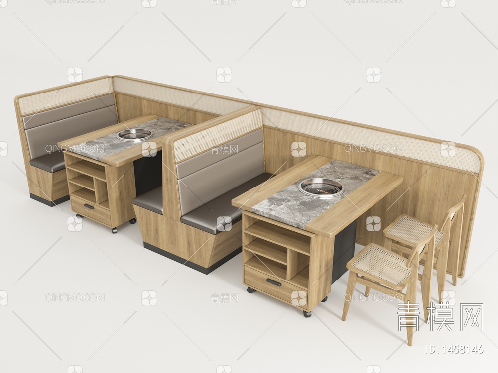 火锅店卡座桌椅3D模型下载【ID:1458146】