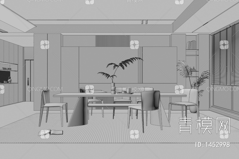 餐厅 餐桌椅 餐厅 画 落地灯 电视墙 餐厅 奶油风餐厅 楼梯3D模型下载【ID:1452998】