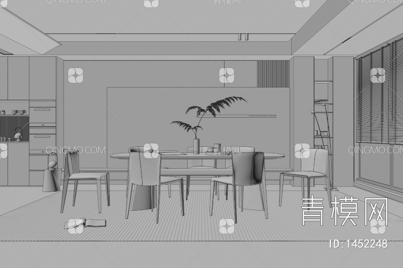 餐厅 餐桌椅 餐厅 画 落地灯 电视墙 餐厅 奶油风餐厅3D模型下载【ID:1452248】