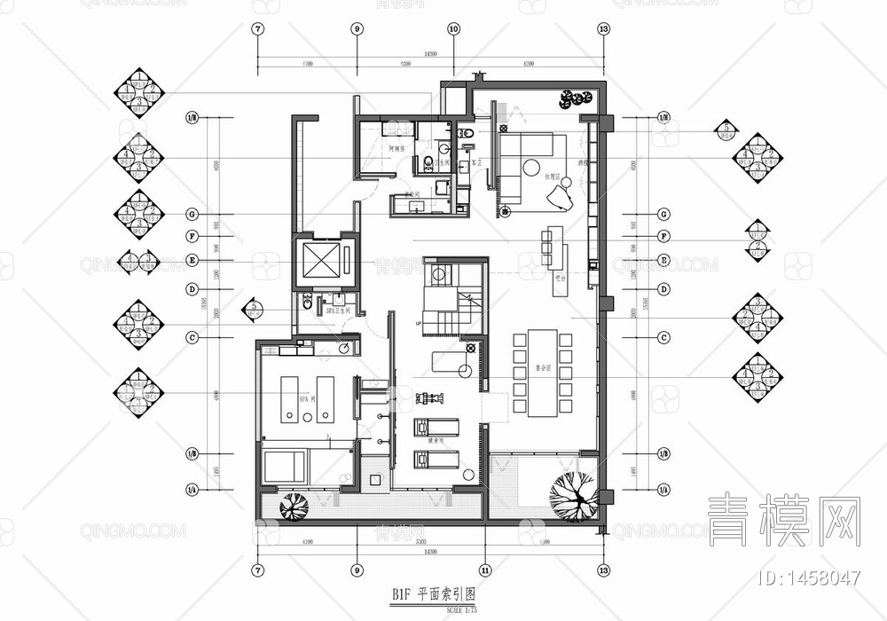 三层复式洋房别墅CAD平面施工图 豪宅 洋房 样板房 别墅 复式 家装【ID:1458047】