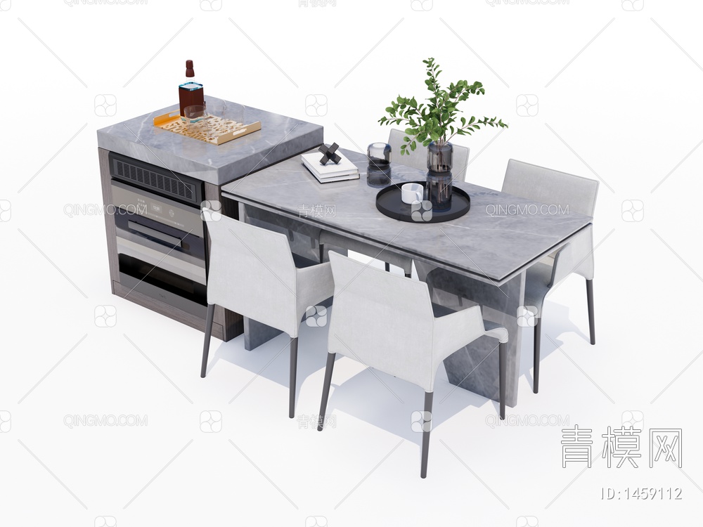 中岛餐桌椅组合SU模型下载【ID:1459112】