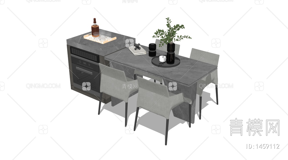 中岛餐桌椅组合SU模型下载【ID:1459112】