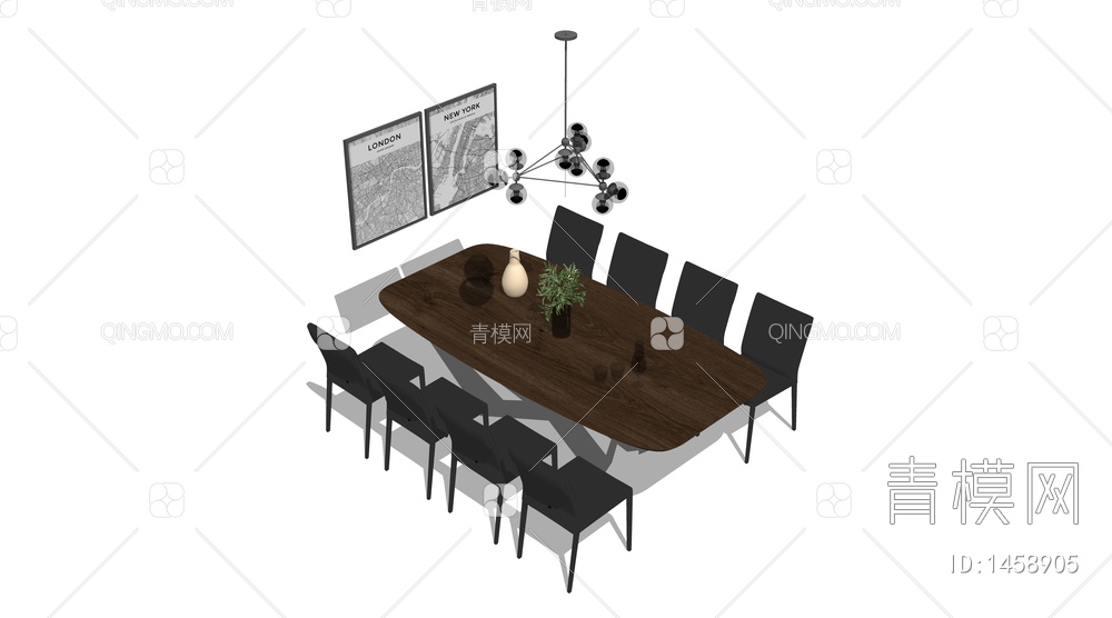 餐桌椅组合SU模型下载【ID:1458905】