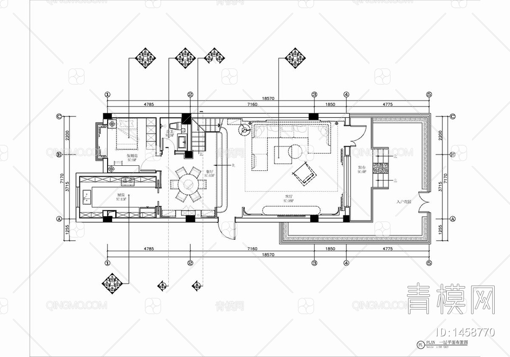 220㎡复式跃层家装CAD施工图 私宅 洋房 样板房 家装  跃层【ID:1458770】