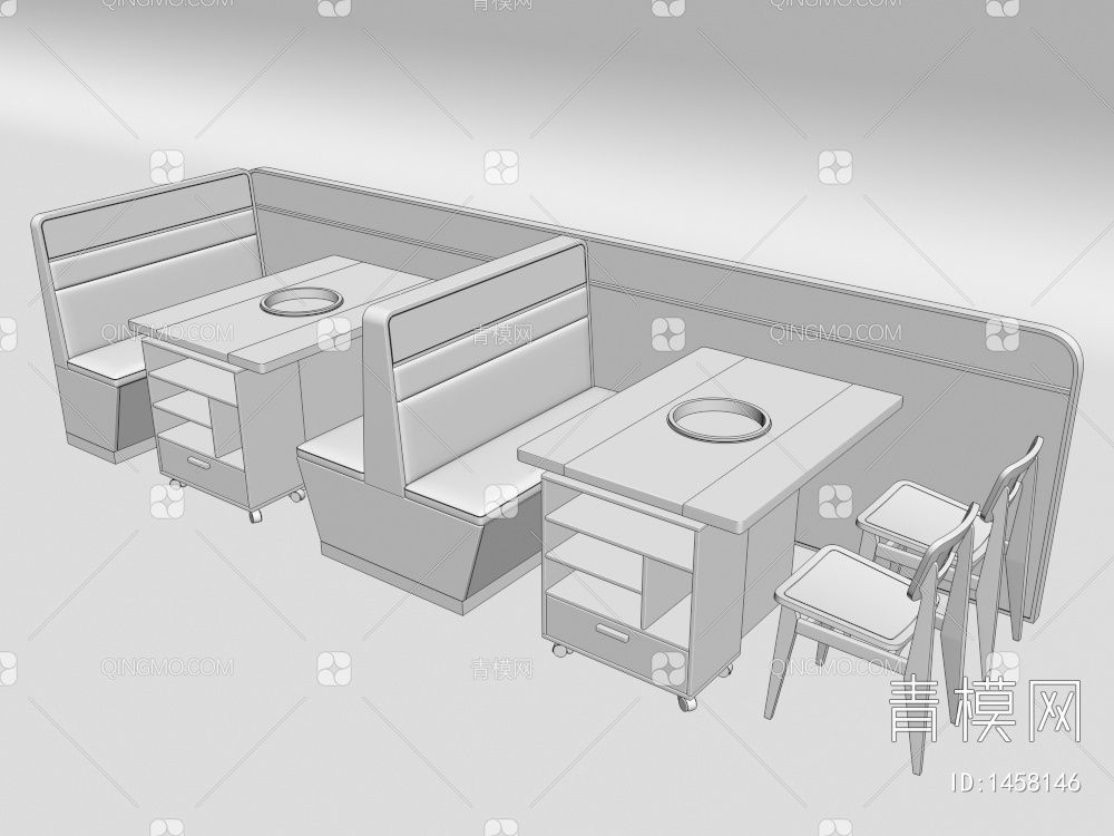 火锅店卡座桌椅3D模型下载【ID:1458146】