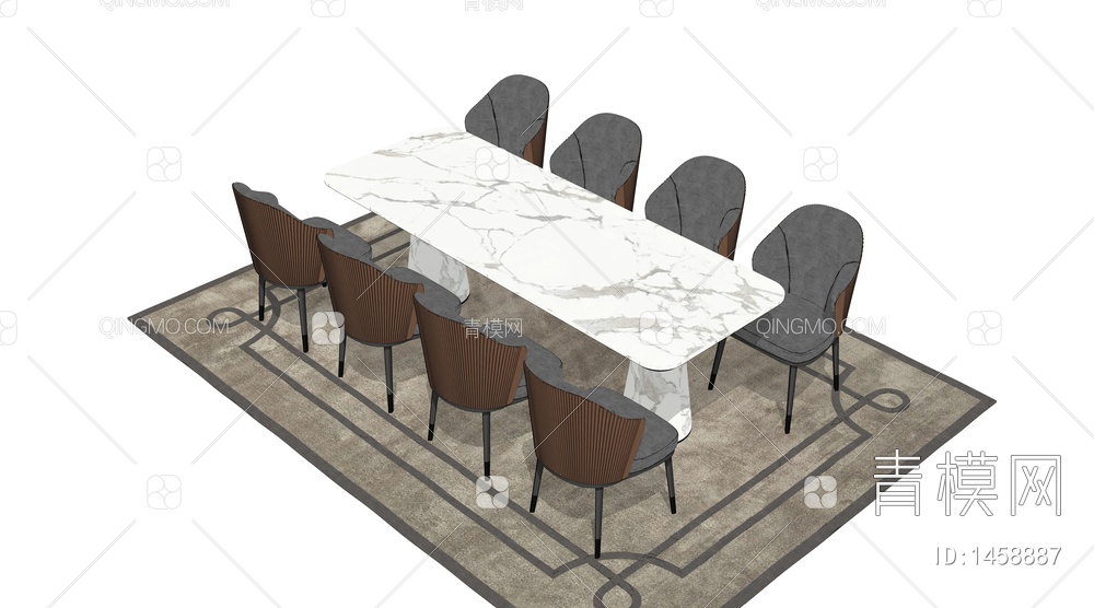 餐桌椅组合SU模型下载【ID:1458887】