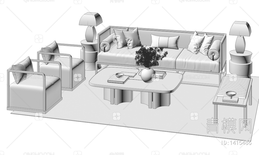 沙发茶几组合3D模型下载【ID:1415486】