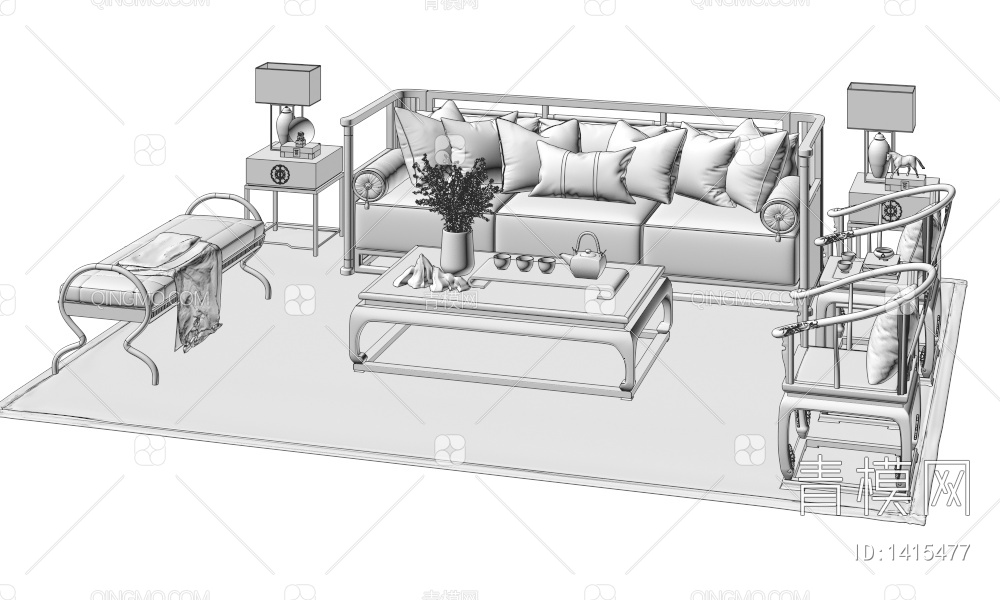 沙发茶几组合3D模型下载【ID:1415477】