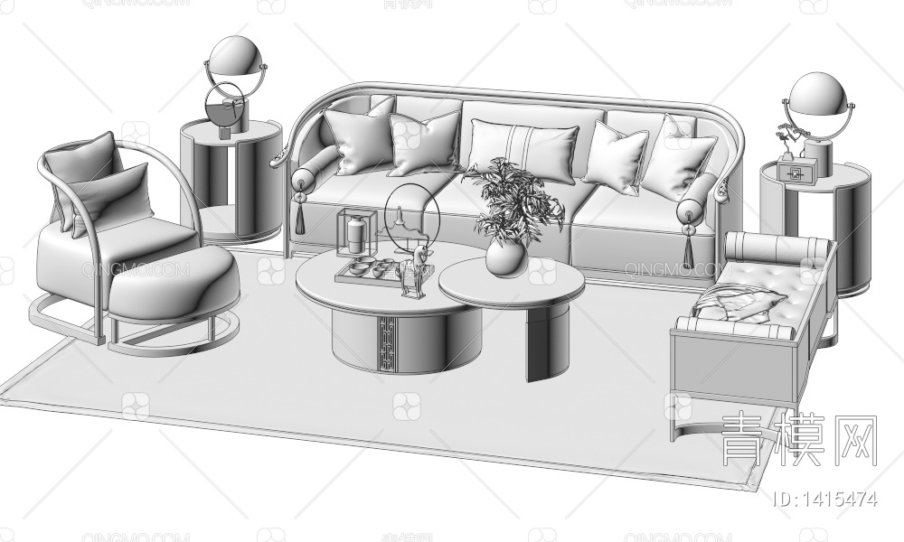 沙发茶几组合3D模型下载【ID:1415474】