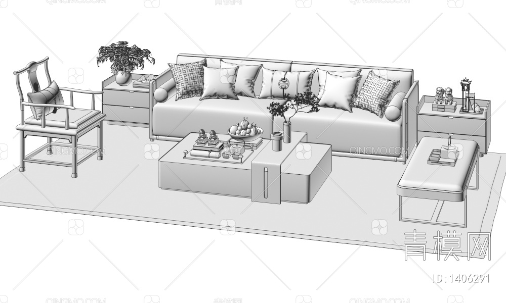 沙发茶几组合3D模型下载【ID:1406291】