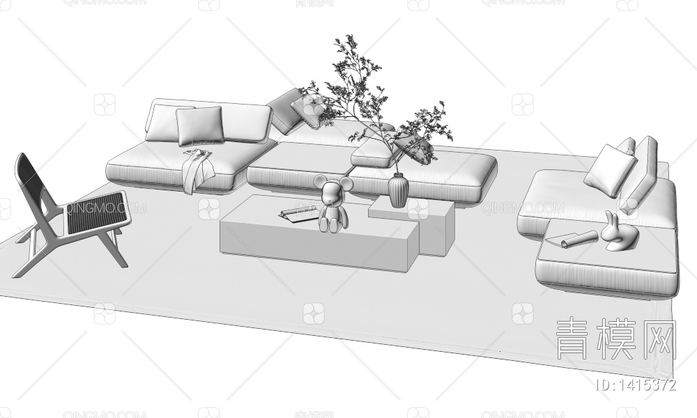 沙发茶几组合3D模型下载【ID:1415372】
