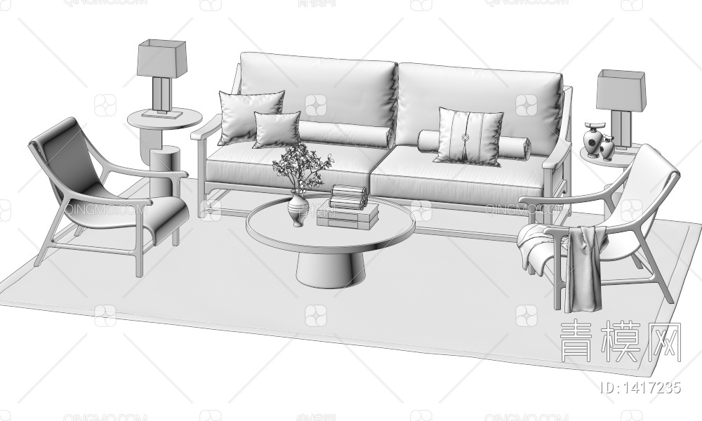 沙发茶几组合3D模型下载【ID:1417235】