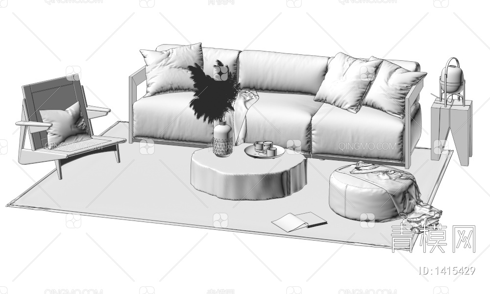沙发茶几组合3D模型下载【ID:1415429】