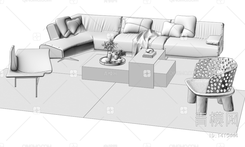 沙发茶几组合3D模型下载【ID:1415444】