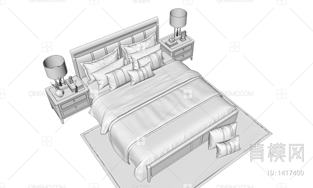 双人床3D模型下载【ID:1417400】