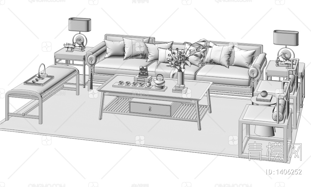 沙发茶几组合3D模型下载【ID:1406252】