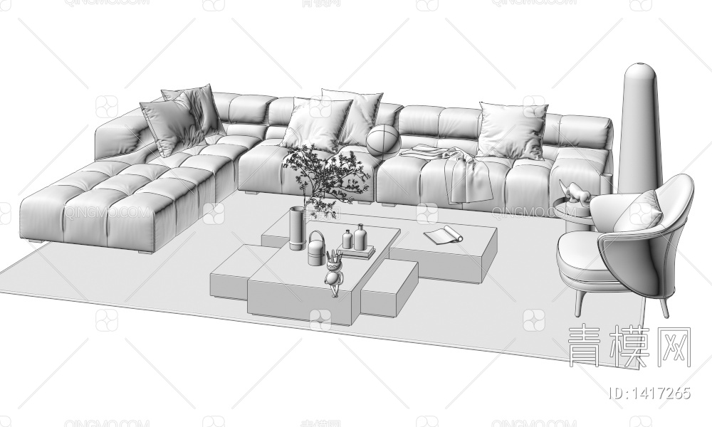 沙发茶几组合3D模型下载【ID:1417265】
