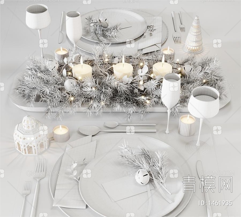 餐具 圣诞餐桌布置3D模型下载【ID:1461935】
