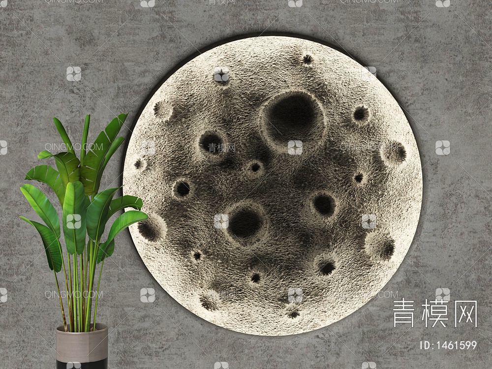 月球装饰背景墙 墙饰3D模型下载【ID:1461599】