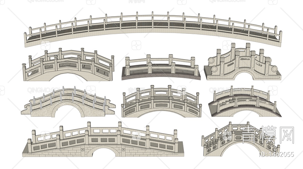 石桥 景观桥 石拱桥 拱桥 石板桥SU模型下载【ID:1462055】