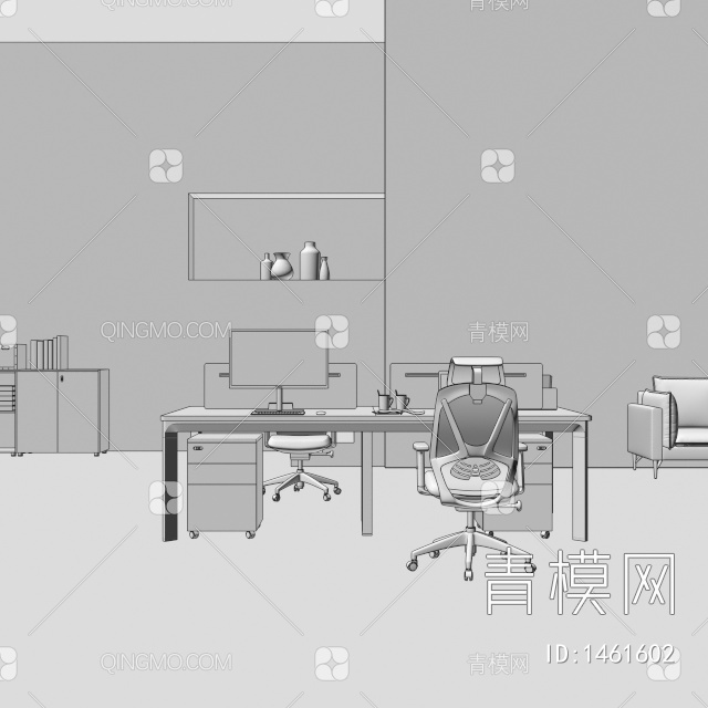 办公区 办公桌及办公椅组合3D模型下载【ID:1461602】