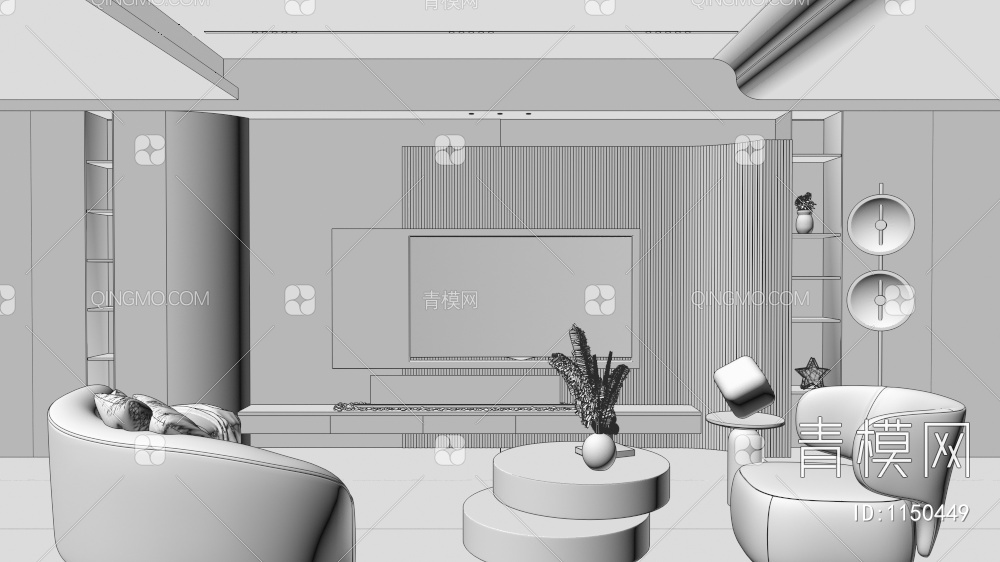 奶油客厅弧形背景墙3D模型下载【ID:1150449】