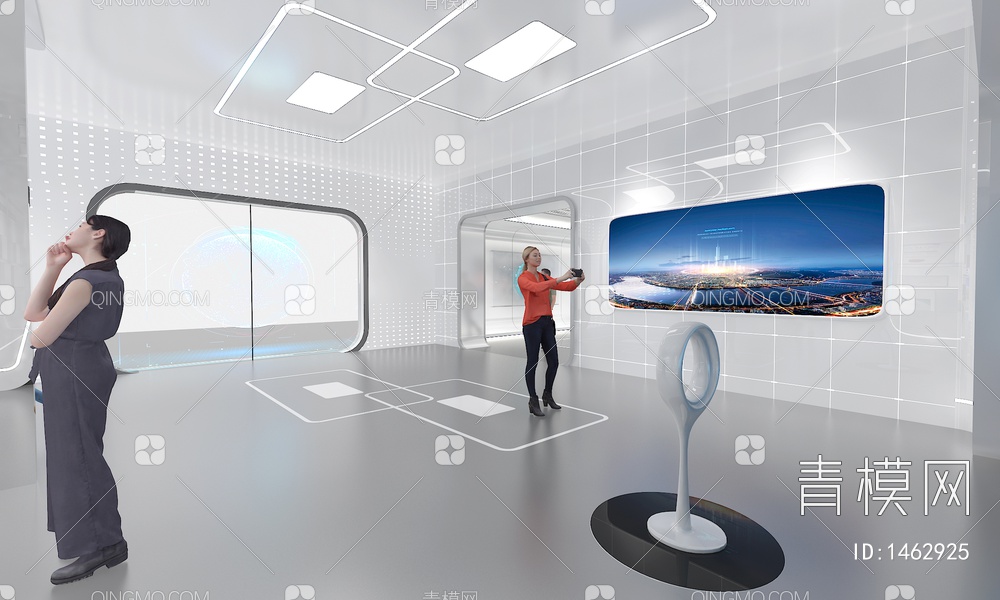 科技企业展厅 互动触摸一体机 LED拼接大屏 荣誉墙 电子留言3D模型下载【ID:1462925】