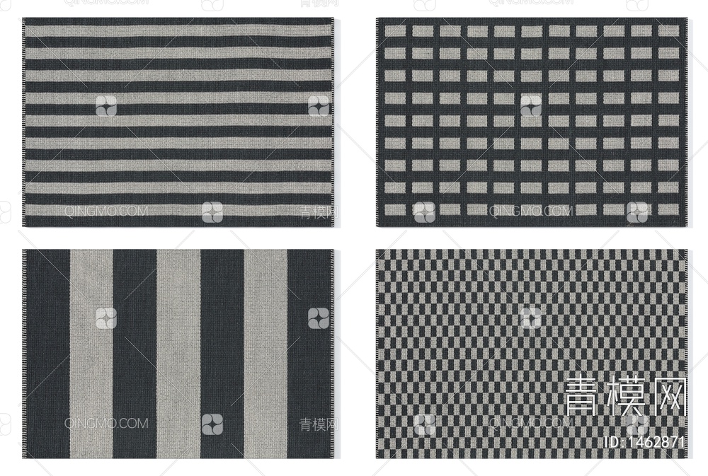 高级黑白灰几何条纹地毯3D模型下载【ID:1462871】