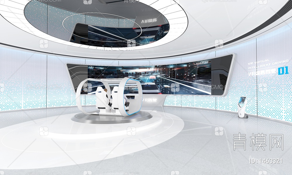 VR虚拟驾驶展厅 互动触摸一体机 LED拼接大屏 VR设备3D模型下载【ID:1463321】