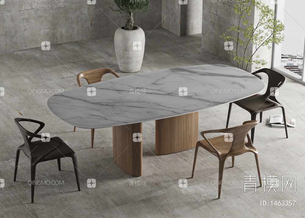 大理石餐桌椅3D模型下载【ID:1463357】