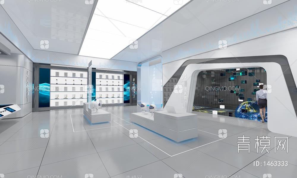 数字科技展厅 智能机器人 数字机械沙盘 产品展示柜 荣誉柜3D模型下载【ID:1463333】